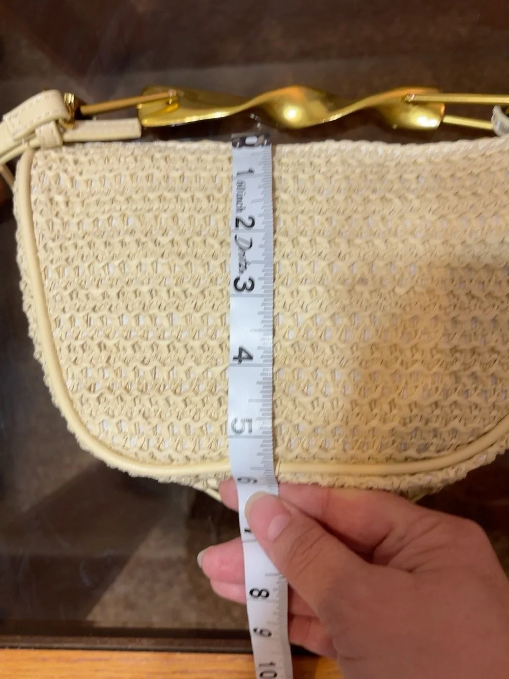 Cream Woven Raffia Mini Crossbody Clutch Bag Sculptural Gold Hardware